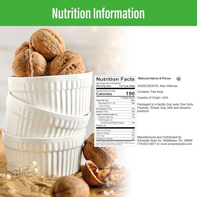 Sincerely Nuts Raw Shelled Walnuts (3lb bag) | No Shell Walnut Halves and Pieces | Easy to Eat &amp Cook Right Out of the Bag | Kosher &amp Gluten Free Superfood | Plant Based Fiber &amp Healthy Fa