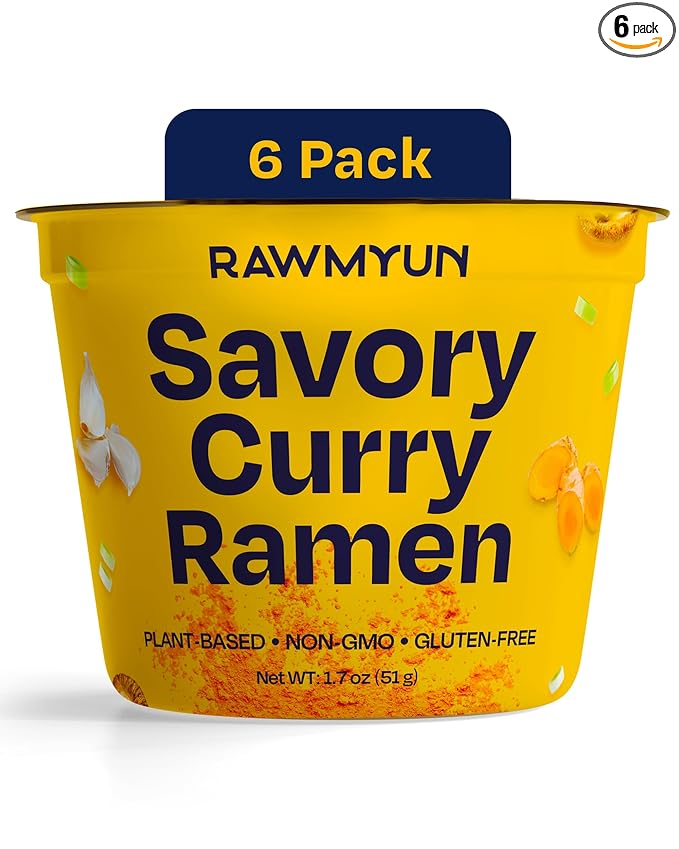 RAWMYUN Gluten Free Healthy Korean Ramen Vegan Superfood Clean Ingredients Plant-Based Cup Noodles made with Organic Rice Noodles Instant Soup | No MSG Non-GMO Real Ingredients (6 Savory Curry)