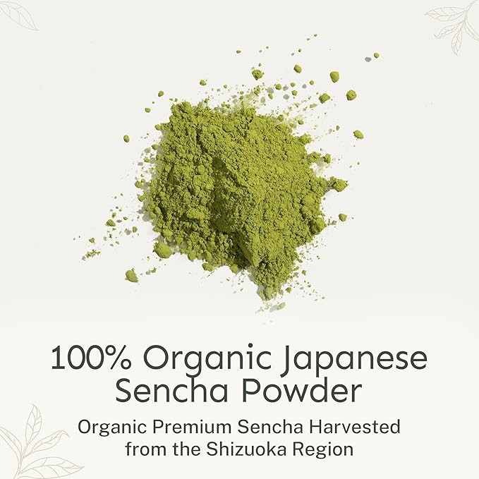 Yu Tea Organic Sencha Green Tea Powder 100 Servings | Rich in Antioxidants EGCG &amp L-Theanine | Pure Japanese First Harvest Leaf | Low Caffeine &amp Unsweetened | Resealable Pouch 2.65 oz