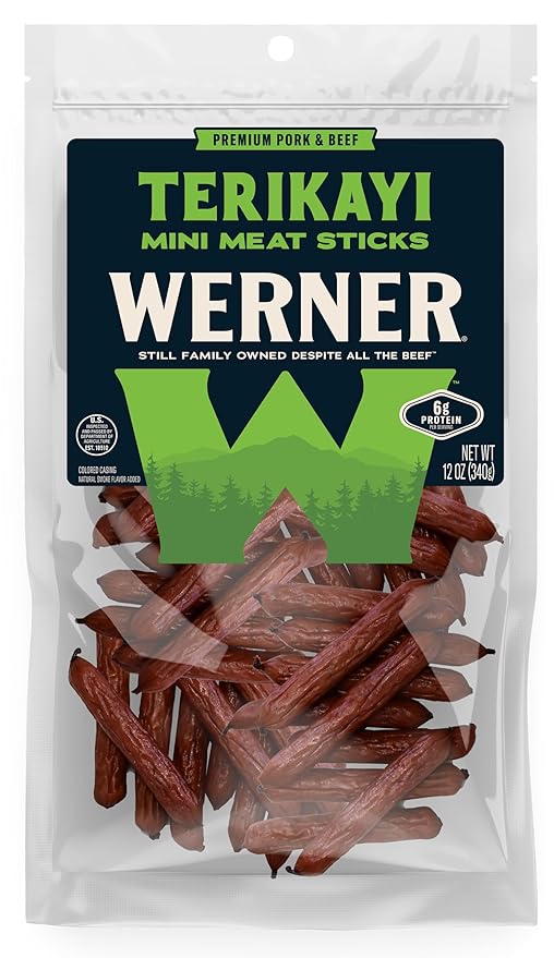 Werner Mini Teriyaki Meat Sticks Pack of 3 – 12 Ounce Resealable Bag