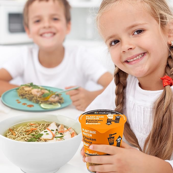 Hethstia Protein Ramen Chicken Flavor Pre-Packaged Ramen Soup Cup 6-Pack Instant High-Protein Noodles with 32g Plant Protein Vegan Low Fat Air-Dried Non-GMO Healthy Quick Meal