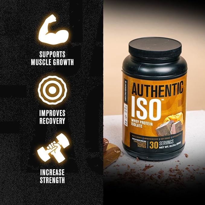 Jacked Factory Authentic ISO Whey Protein Isolate Powder - Low Carb Non-GMO Muscle Building Protein w/No Fillers Post Workout Recovery - 30 Servings Chocolate Peanut Butter