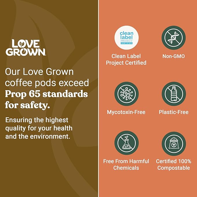 Love Grown Compostable Coffee Pods - Compatible With Most Major Coffee Pod Brewers - 100% Arabica Plastic-Free Non-GMO - Extra Dark Roast Box of 15