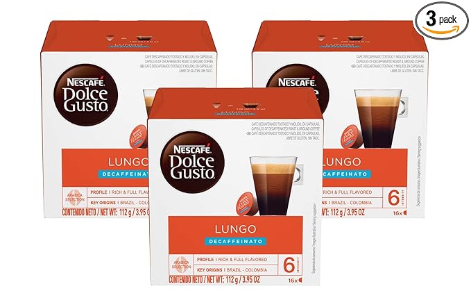 Nescafe Dolce Gusto Coffee Pods Lungo Decaffeinato 16 capsules Pack of 3