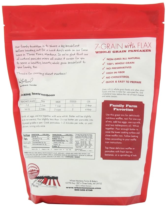 Wheat Montana Bag Pancake Mix 7-Grain with Flax 2 Pound (Pack of 8)