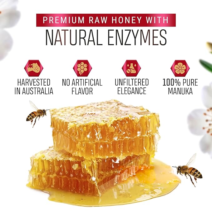Berringa Manuka Honey Organic MGO 400+ High Strength Supports General Wellbeing &amp Digestive Balance - 100% Raw Pure &amp Unfiltered Sustainably Sourced from Australia - (8.82 oz)