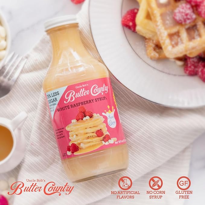 Butter Country Rich and Creamy Buttermilk Syrup | White Raspberry Flavor | Unique Gourmet Syrup for Pancakes Waffles &amp More | 16 fl oz/4 Pack