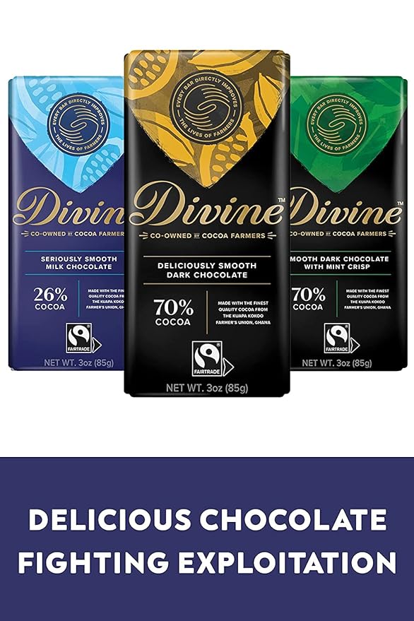 Divine Chocolate Bars - 70% Dark Chocolate - Made with Fairtrade Cocoa Natural Ingredients No Artificial Flavors | 3oz. Bars (12 Pack)