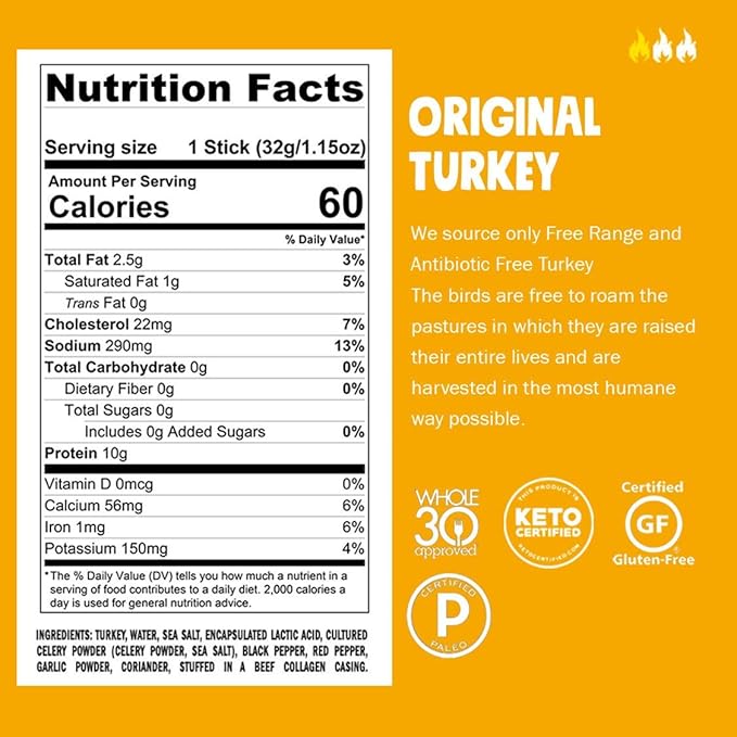 Chomps Variety Trial Pack Grass Fed and Free Range Beef &amp Turkey Sticks 8 Flavor Pack - Keto Paleo Whole30