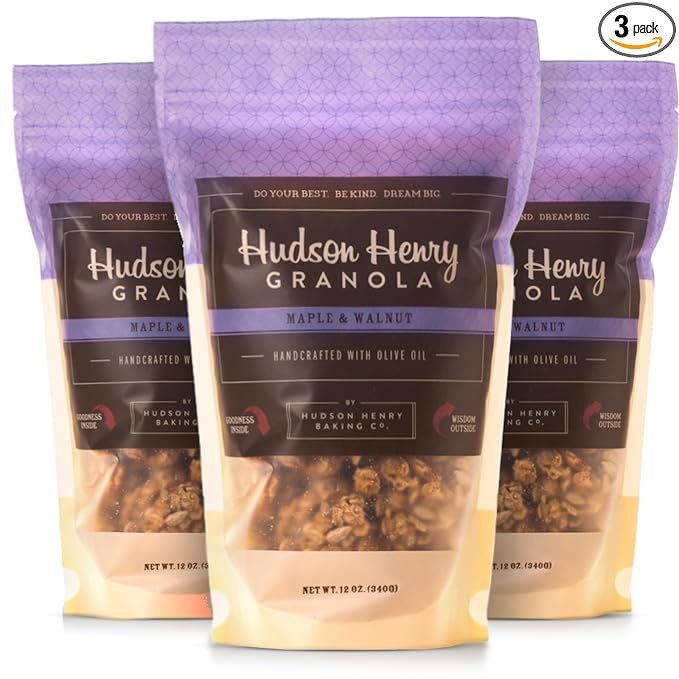 Hudson Henry Maple Walnut Granola for Yogurt Snacking &amp Cereal | Gluten Free Granola with Nuts and Seeds | Cashew Granola Non-GMO Small Batch Baked | 3 x 12 oz Bags