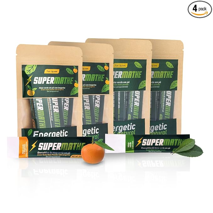 SuperMathe Yerba Mate Powder Mix – Zero Calorie Natural Energy Drink – 2-Pack Original Green Mate + 2-Pack Tangerine Flavor (28 Single-Serve Sticks)