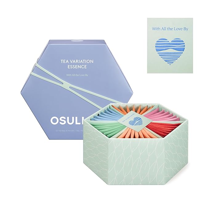 OSULLOC TEA VARIATION ESSENCE (42 Count 6 Types x 7 ea) Premium Tea Gift Set Special Thank You Card attached