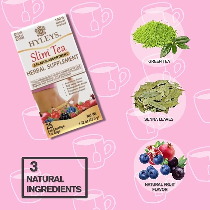 Hyleys Slim Tea Variety Pack – 6 Flavors Including 5 Flavor Assortment Pomegranate Mango Goji Berry Acai Berry and Pineapple – 150 Tea Bags