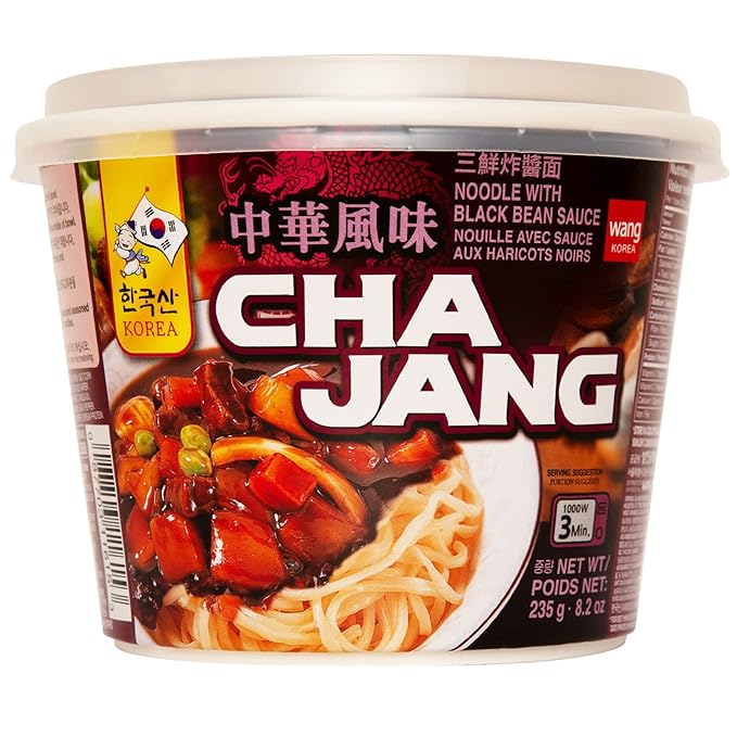 Wang Jjajangmyeon Black Bean Noodles Instant Bowl – Sweet Savory Black Bean Sauce Thick Chewy Noodles Microwave Meal Ready in 3 Minutes Pack of 1