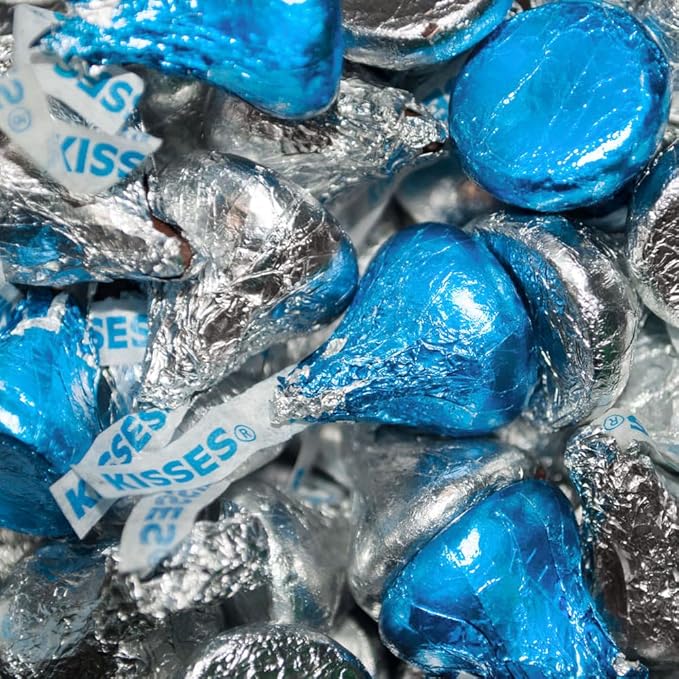 180 Pcs Blue &amp Silver Candy Kisses Milk Chocolates Assortment (1.8lb)