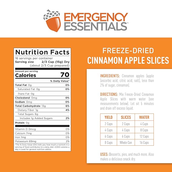 Emergency Essentials Freeze-Dried Cinnamon Apple Slices #10 Can Fruit Apples Freeze-Dried Snacks Nutritious Emergency Bulk Food Long 25-Year Shelf Life