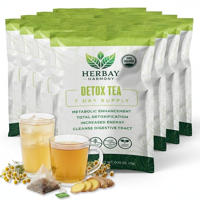 Herbay Harmony Organic Detox Tea – Caffeine-Free Herbal Cleanse for Bloating Relief Digestive Tea &amp Natural Body Detox Organic Herbal Blend with Ginger Chamomile &amp Papaya - 24 Pack (24 Week