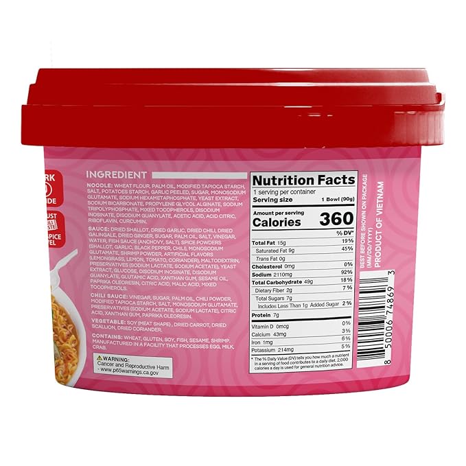 Pocas Bowl Noodle Soup Spicy Shrimp 12-Pack Microwavable Instant Noodles Bowl 3.17 Oz Ea