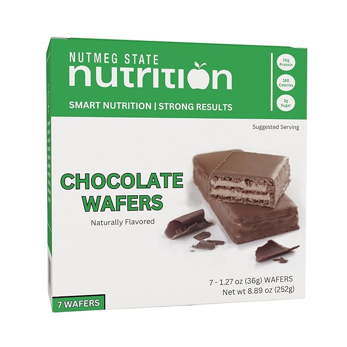 Nutmeg State Nutrition - High Protein Wafer Bars Protein Snack Bars Low Calories Low Sugar 7 Servings Per Box (1 Box (7 Servings) Chocolate)