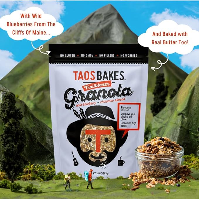 Taos Bakes - Wild Blueberry &amp Cinnamon Granola - Crunchy Granola Breakfast Snack - Gluten Free No GMOS No Fillers - 10 oz (Pack of 6)