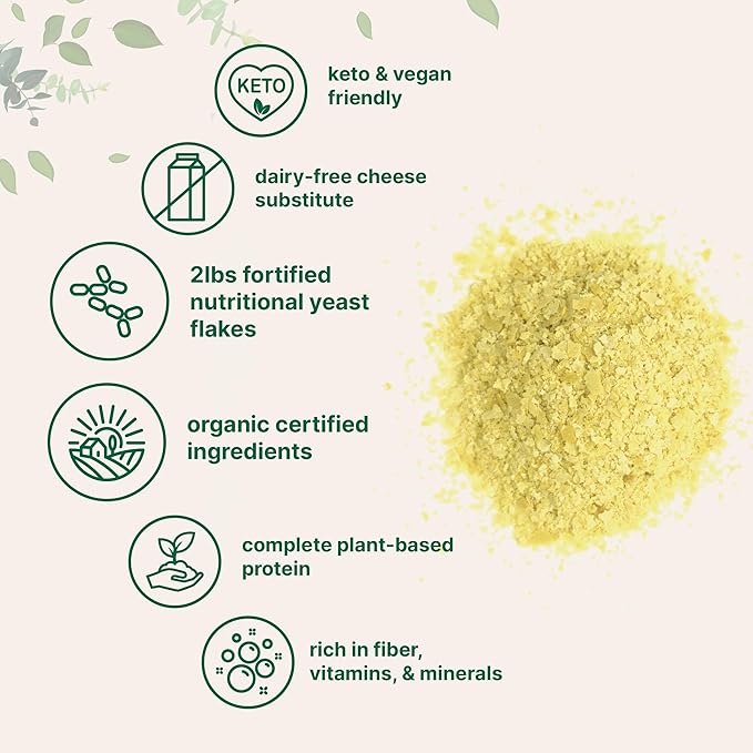 Micro Ingredients Organic Fortified Nutritional Yeast Flakes 2lb (32oz) | Rich in Vegan Protein B Vitamins &amp Beta-Glucans | Keto Friendly Dairy Free Cheese Substitute Non-GMO Gluten Free