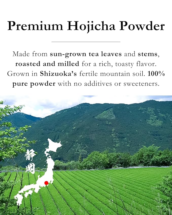 Emptea Premium Hojicha Powder Ceremonial Grade (Organic) for Latte - First Harvest Japanese Roasted Green Tea Powder from Shizuoka Japan Low Caffeine Unsweetened 1.06 oz (30g) Tin