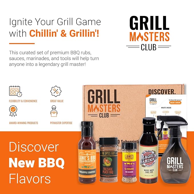Grill Masters Club Chillin &amp Grillin BBQ Box | Premium BBQ Spices Sauces and Seasoning for the Ultimate Grill Master | Essential for Cooking Grilling and Smoking | Perfect Grill Gift for Men &a