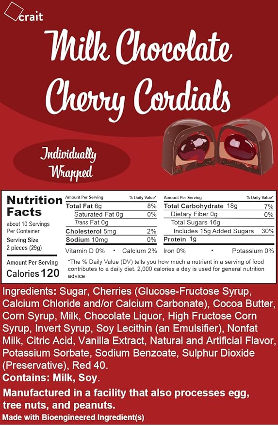 Milk Chocolate Cordial Cherries – Whole Cherries in Liquid Center Smooth Milk Chocolate Shell Individually Wrapped Gift Treat – 20 Pieces 10.44 oz