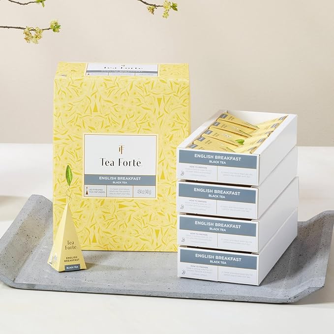 Tea Forte Orchid Vanilla Premium Caffeinated Black Tea Blend Event Box Bulk Pack 40 Count 10 per tray Individually Wrapped Handcrafted Pyramid Infusers