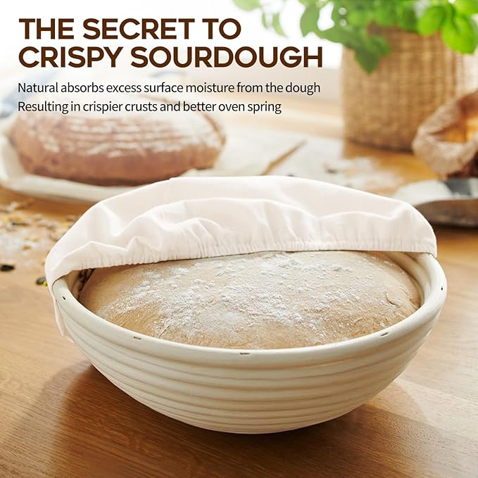 Banneton Proofing Basket for Sourdough Bread Handmade &amp Natural Rattan - Round Dough Rising Basket for Baking - Perfect for Artisan Breads (Round of 2 Gift Set)