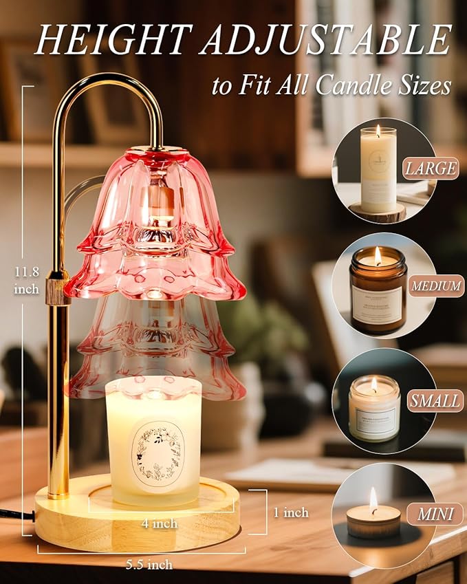 Pink Candle Warmer Lamp with Timer Dimmable Birthday Gifts for Women Mom Flower Candle Lamp with 2 Bulbs for Jar Candles Lamp Candle Warmer House Warming Gift for Bedroom