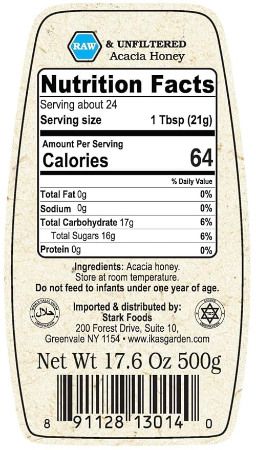 Ika’s Garden Raw Acacia Honey – 100% Pure Unfiltered Gluten-Free – Product of Germany 17.6 oz (500g) Jar [Pack of 12]