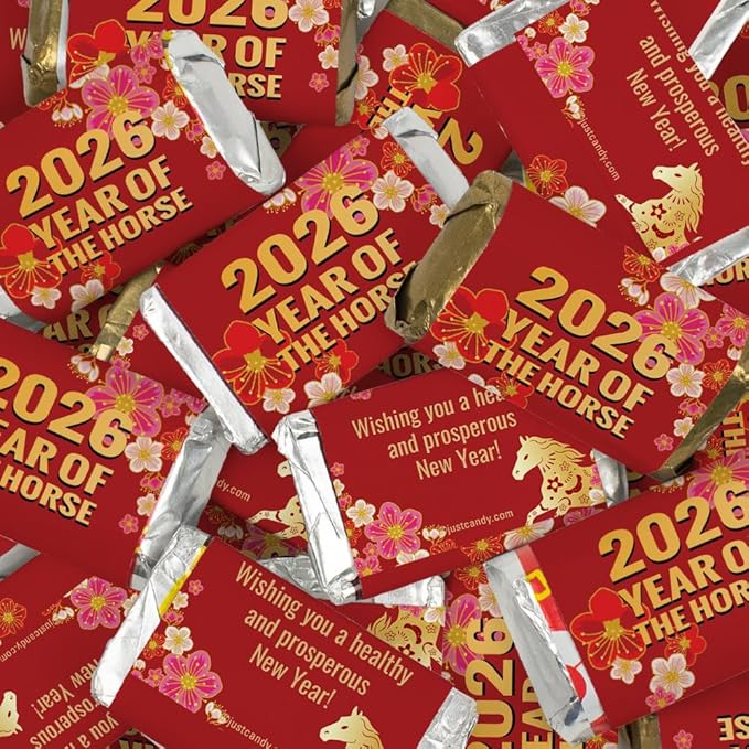 1.24lb Chinese New Year Red Wrapped Miniatures Assortment To Celebrate The Year Of The Horse - Great Candy Choice For Gifting Dessert Tables Or Party Favors