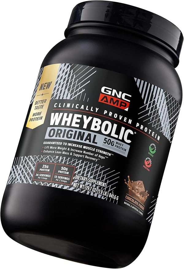 GNC AMP New Wheybolic- Clinically Studied Whey Protein Powder for Workouts &amp Active Lifestyles- High Leucine Content- Smooth Mixing Drink Mix for Fitness Shakes- Chocolate Fudge- 29.7 Oz (13 Servi