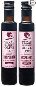 Raspberry Balsamic Vinegar - Gourmet Barrel Aged Infused Balsamic Vinegar - Great for Dressing Dipping Glazing - No Artificial Flavors or Added Sugar - Made in Texas (8.5 oz 2 Pack)
