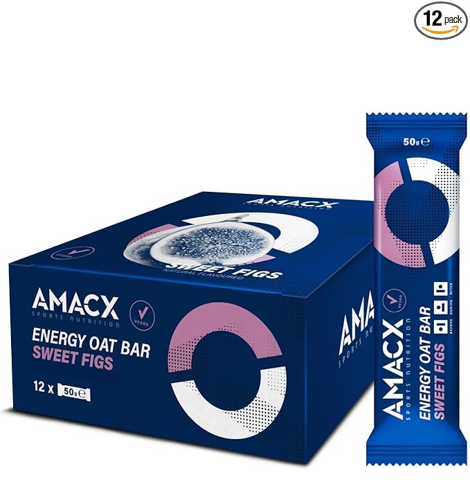 AMACX Energy Oat Bar for Endurance Sports – 12 x 50g – Energy Bars Carbohydrate mix (31g) – Vegan Protein Bar with 50mg magnesium – Running &amp Hiking Snacks – Healthy Oatmeal Power Bars - Sweet Fig