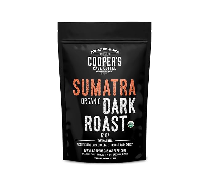 Organic Dark Roast Sumatra Smooth and Rich Single Origin Grade 1 Premium Coffee - 12 oz Bag (Whole Bean)