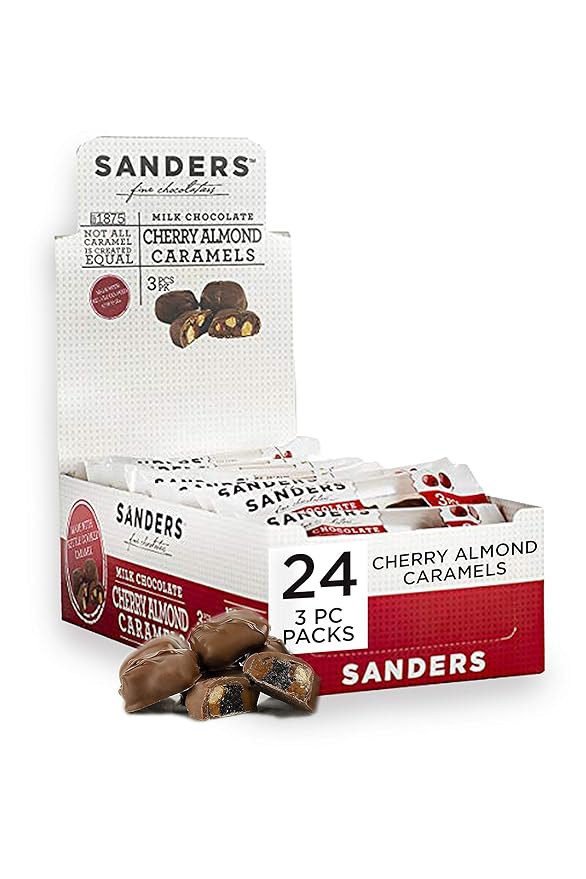Sanders Milk Chocolate Cherry Almond Caramels Gift Individually Wrapped 3 Piece Set (24 Count)