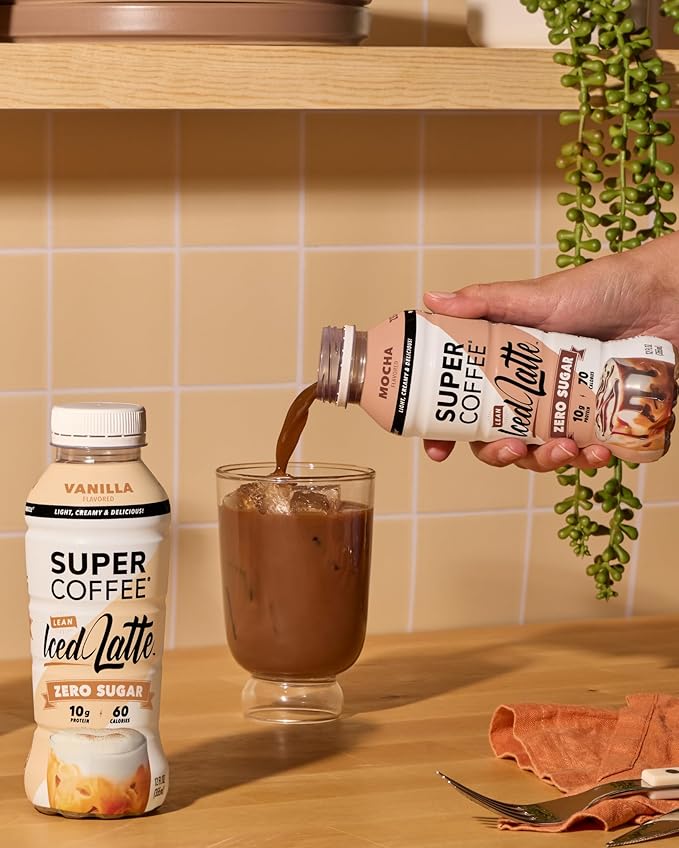 Super Coffee Ready To Drink Iced Coffee Vanilla Latte (12 Ounce Bottles Pack of 12) - Low Net Carbs No Added Sugar Keto Friendly 10g of Protein Low Calorie Protein Coffee