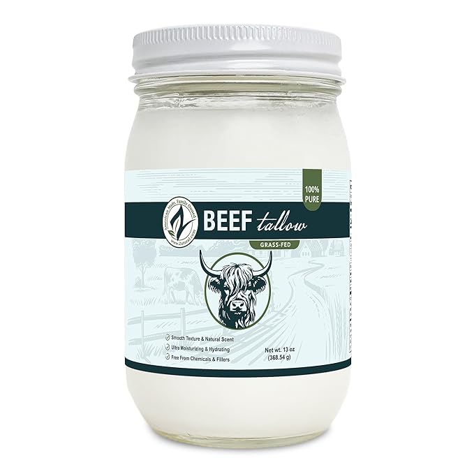 Zatural 100% Pure Grass-Fed Beef Tallow – Deodorized &amp Refined Food-Grade Fat for Cooking Frying Skincare Soap Making &amp DIY Balms (13 oz)