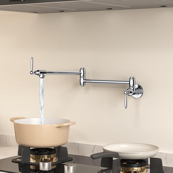 Wall-Mounted Foldable Brass Pot Filler Faucet for Kitchen Multifunctional Adjustable Water Faucet (Chrome)