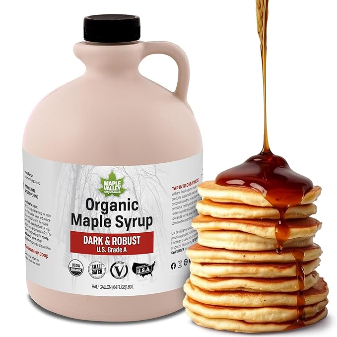 Maple Valley Organic Pure Maple Syrup Dark &amp Robust Better Than Pancake Syrup Use for Coffee or All-Natural Sugar Substitute in Cooking and Baking (64oz Plastic Jug)