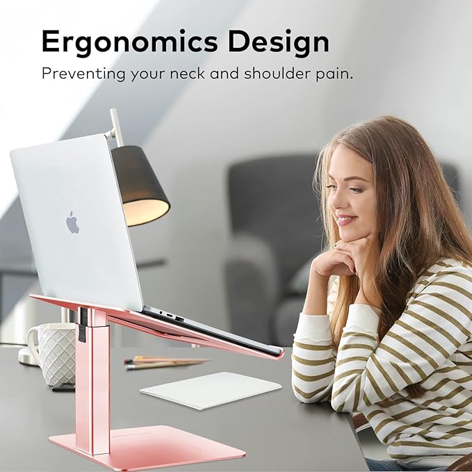 Laptop Stand for Desk Ergonomic Aluminum Laptop Stand Adjustable Height from 7-15 Sitting and Standing Laptop Riser for 10-17 Notebook