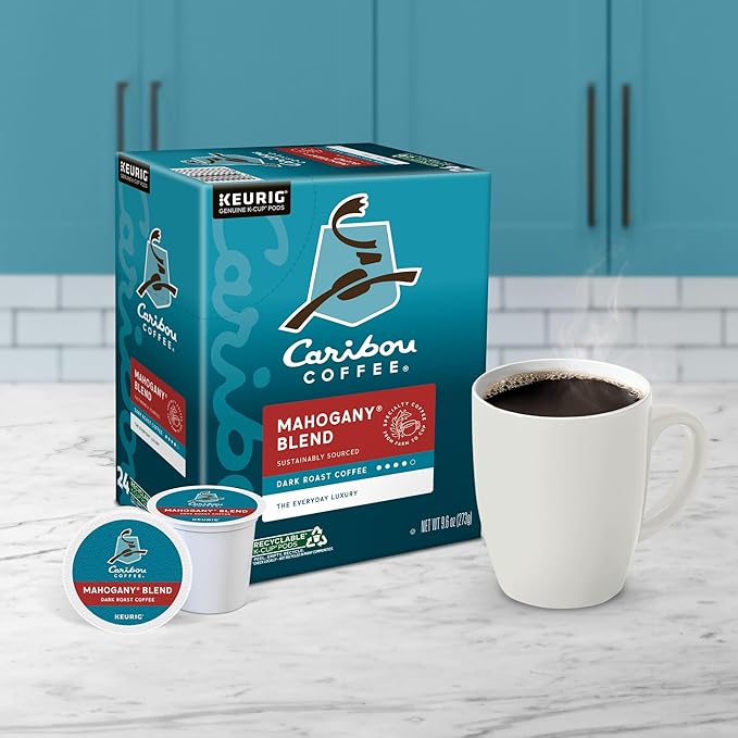 Caribou Coffee Mahogany Keurig Single-Serve K-Cup Pods Dark Roast Coffee 96 Count (Pack of 4)