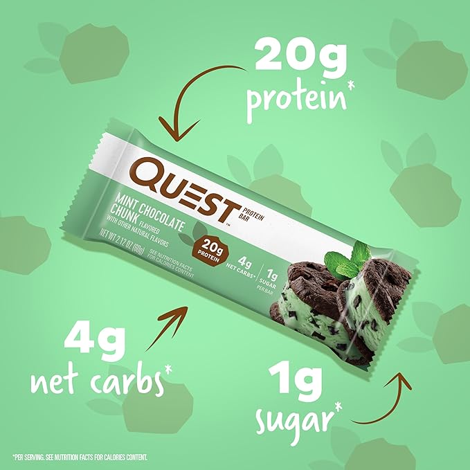 Quest Nutrition Mint Chocolate Chunk Protein Bars 12 Count and Pure Protein Chocolate Mint Cookie Protein Bars 12 Count Bundle