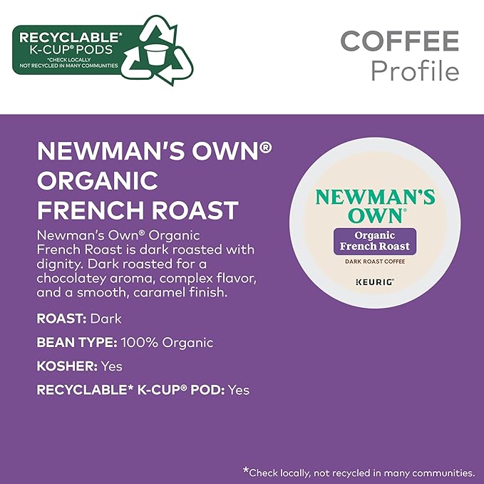Newman's Own Organics French Roast Keurig Single-Serve K-Cup Pods Dark Roast Coffee 72 Count