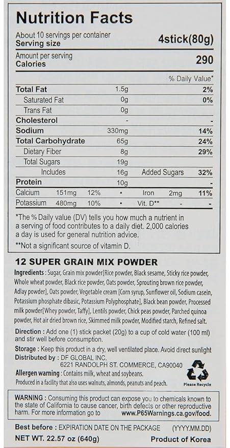 Damtuh Misugaru Powder Drink Mix – Korean 12-Grain Roasted Multigrain Blend with Quinoa Oat Lentil &amp Chickpea Nutty Latte-Style Breakfast Drink Caffeine-Free 20g x 40 Stick Packs