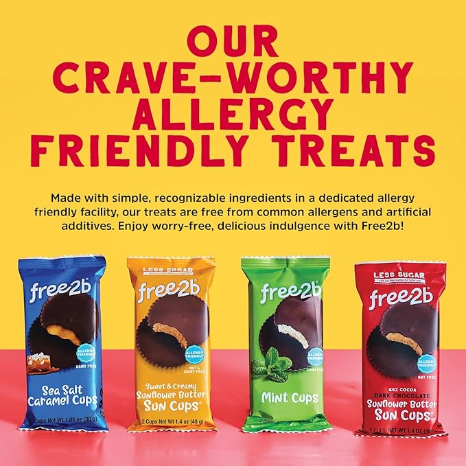 Free2b Sunflower Butter Sun Cups Safe for School and Allergy Friendly Gluten-Free Dairy-Free Nut-Free and Soy-Free Dark Chocolate 2-Cup Packages (Pack of 12)