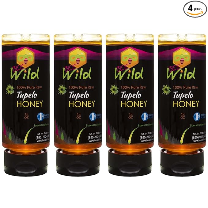 Bee Wild 100% Pure Raw Organic Unfiltered Honey - Tupelo 12 ounce Pack of 4
