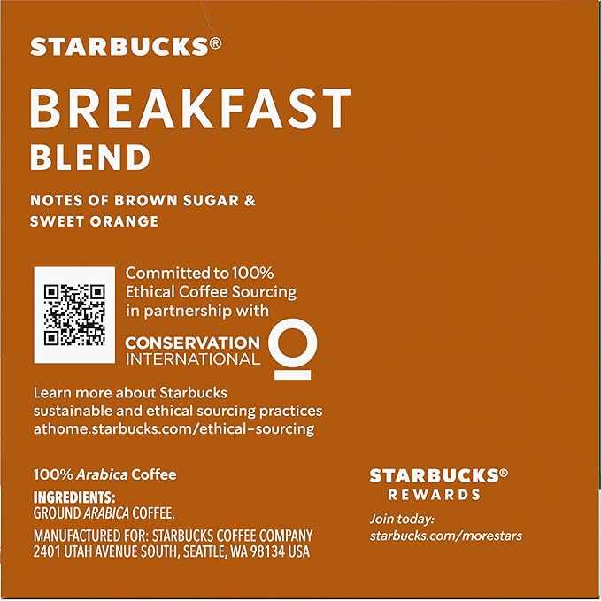 Starbucks Coffee K-Cup Pods Breakfast Blend Medium Roast Ground Coffee K-Cup Pods for Keurig Brewing System 10 CT K-Cup Pods Per Box (Pack of 3 Boxes)
